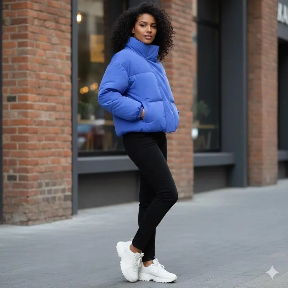 Purple blue cropped puffer jacket size S